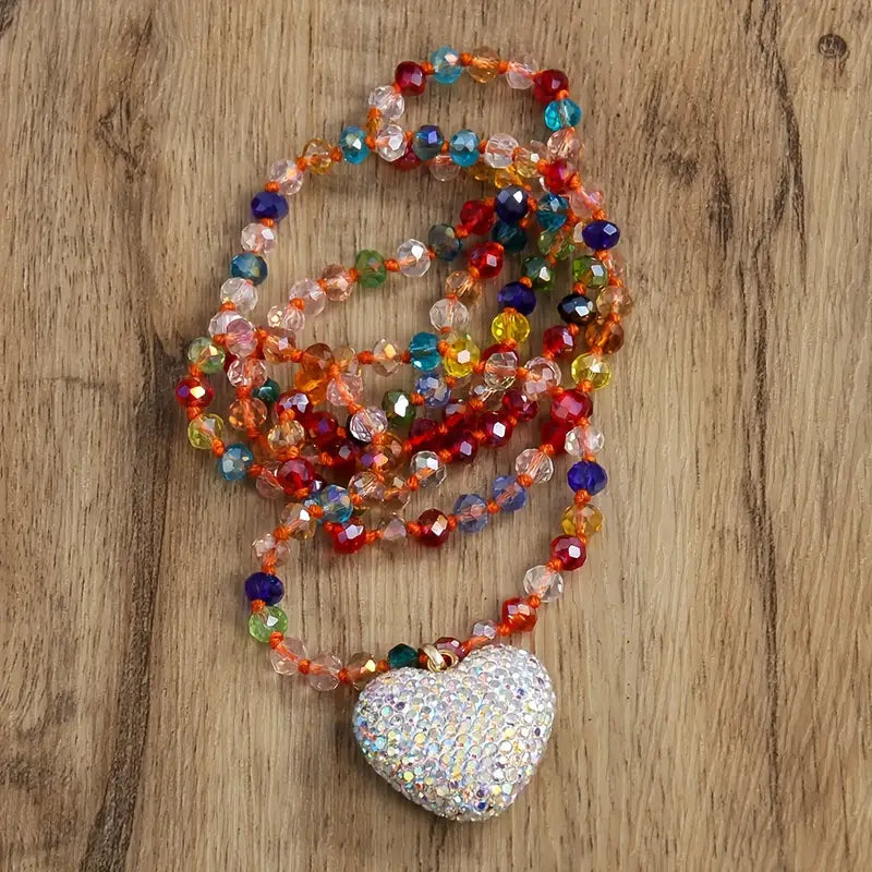 Multi Color Bead Heart Necklace