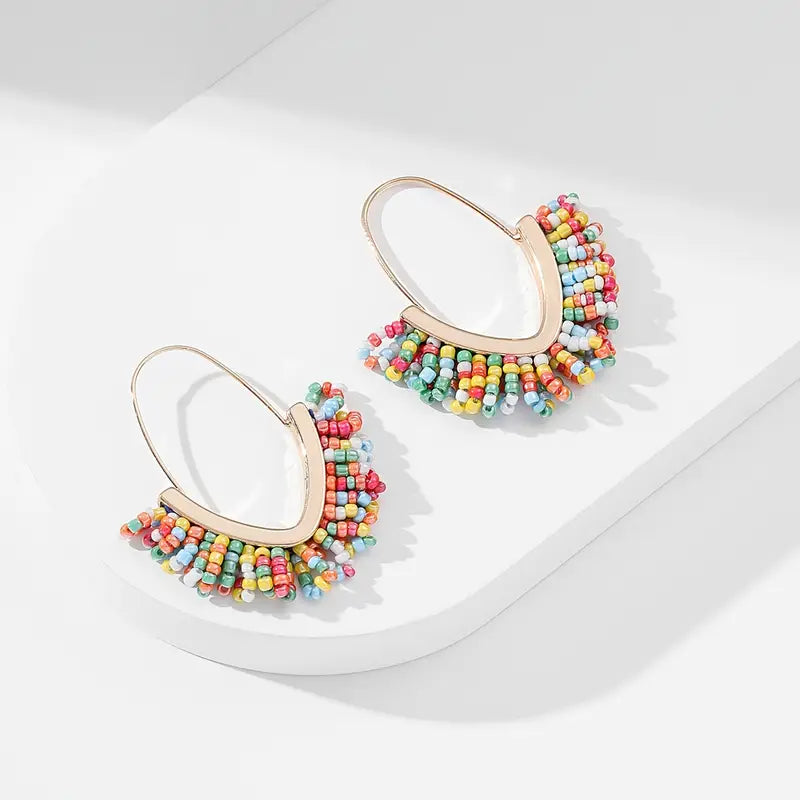 Oval Hook Bead Pearlescent Earrings