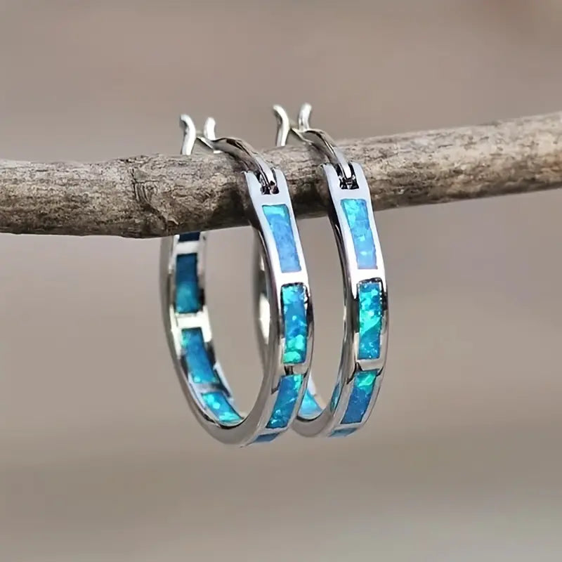 Blue Opalescent Hoop Earrings