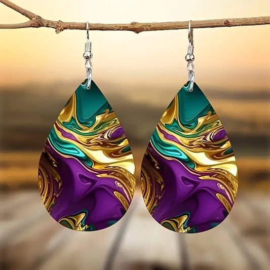 Multi Teardrop Wooden Earrings