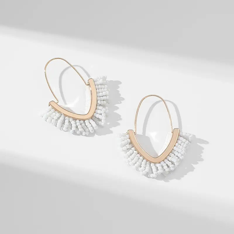 Oval Hook Bead Pearlescent Earrings