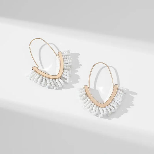 Oval Hook Bead Pearlescent Earrings