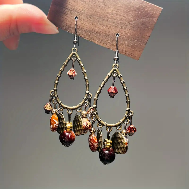 Brass & Bead Teardrop Earrings