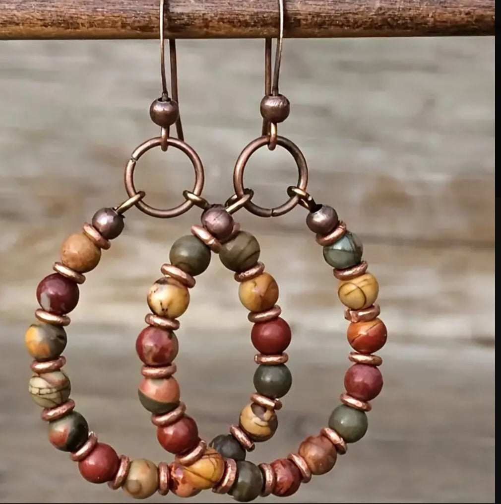 Natural Stone Bead Drop Earrings