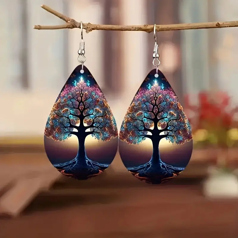 Multi Teardrop Wooden Earrings