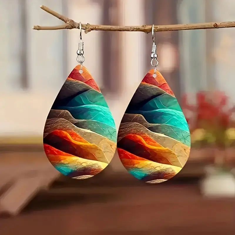 Multi Teardrop Wooden Earrings