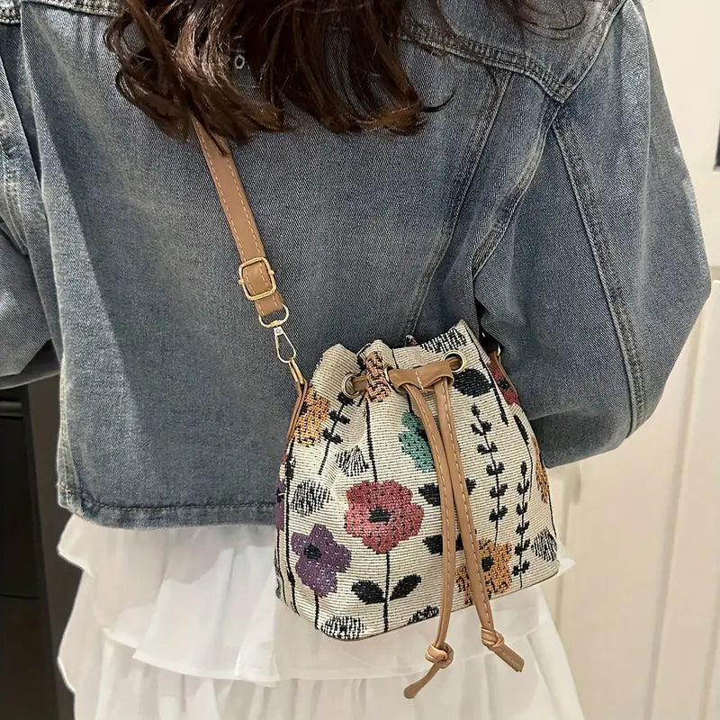 Floral Canvas Pull Shoulder Bag