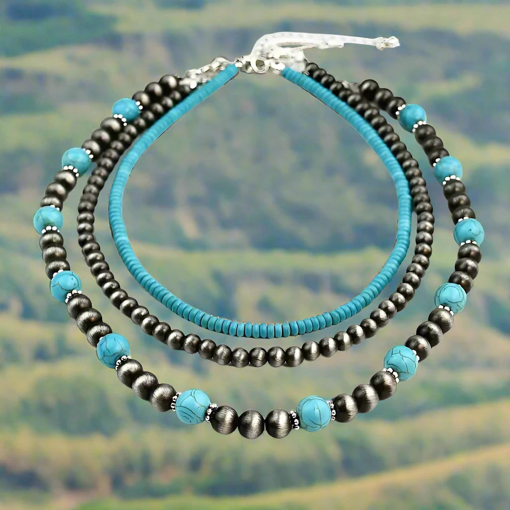 Brushed Bead and Sandstone 3 part Necklace