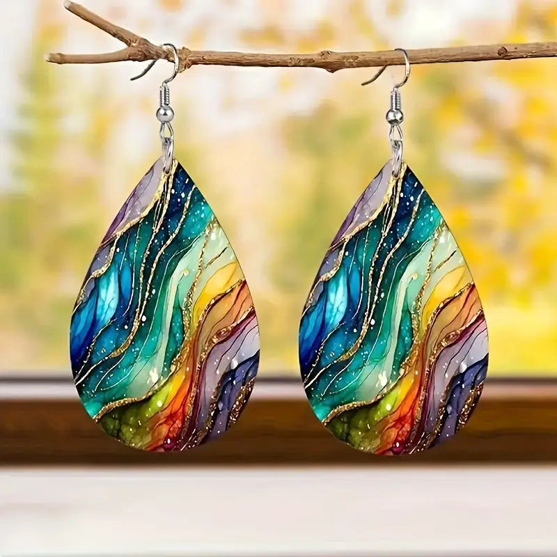 Multi Teardrop Wooden Earrings